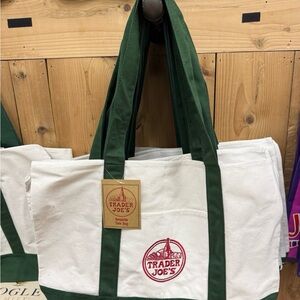 Trader Joe's Green and White Tote Bag